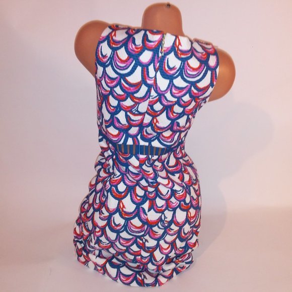 Lilly Pulitzer Dress Size 4 Sheath White Blue Red Pink Textured Scoop Neck Sleev - Picture 8 of 15